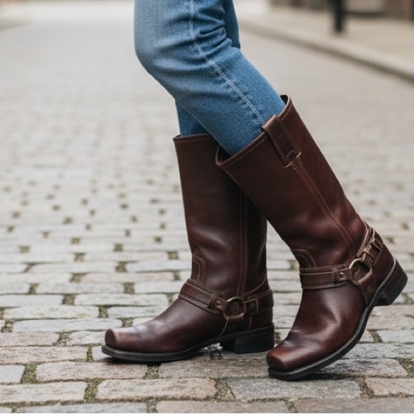 Frye Shoes - $599 Frye Vintage Harness 12R Brown Leather Cavalry Distressed Motorcycle Boot